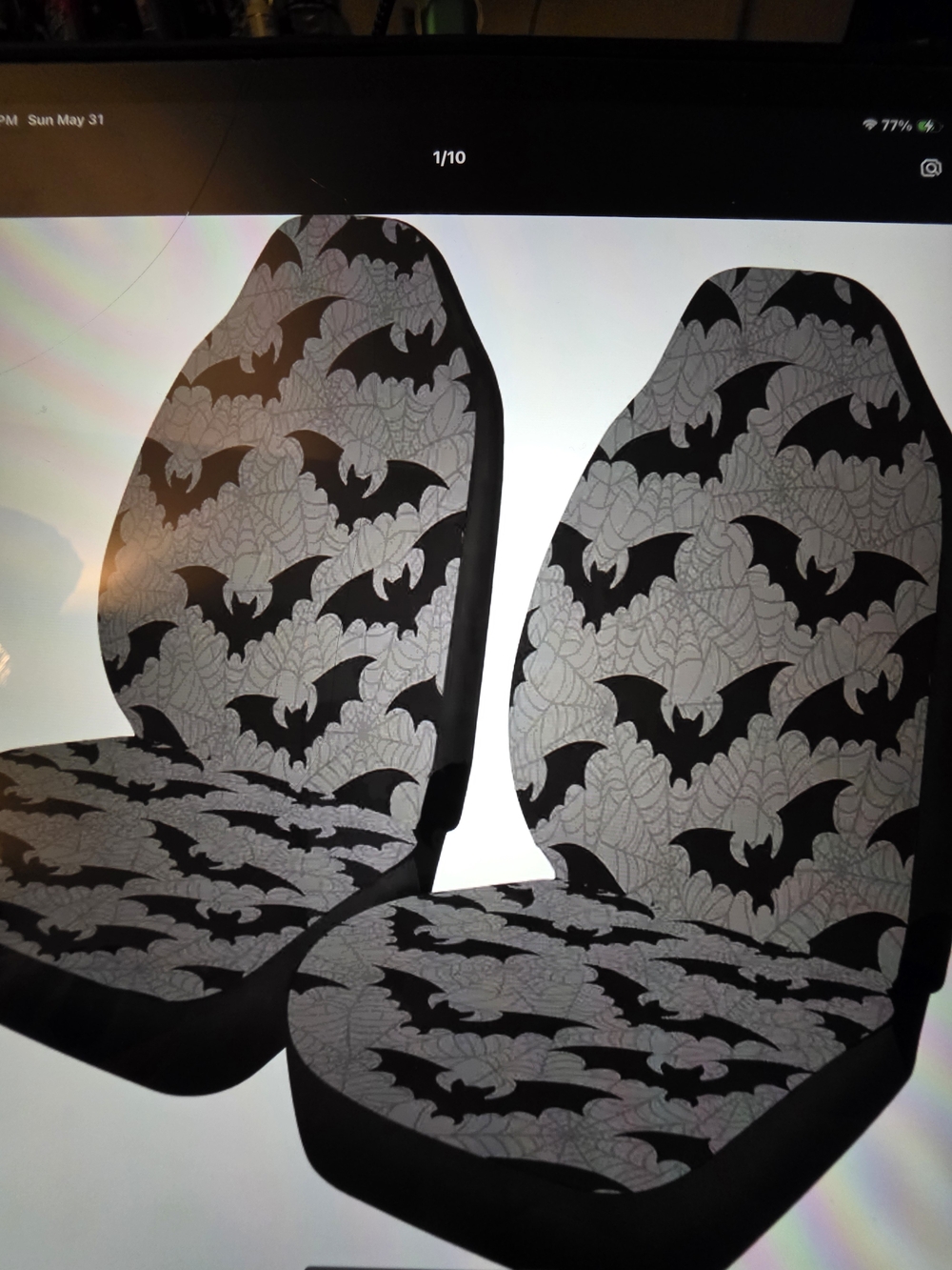 Bat Pattern Car Seat Covers in Black and Gray